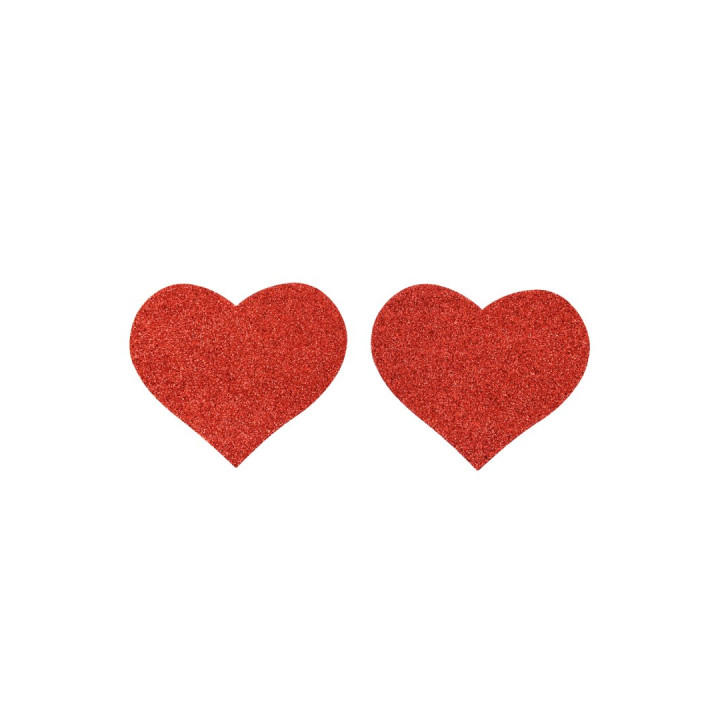 Paire de cache tétons adhésifs coeur pailleté rouge