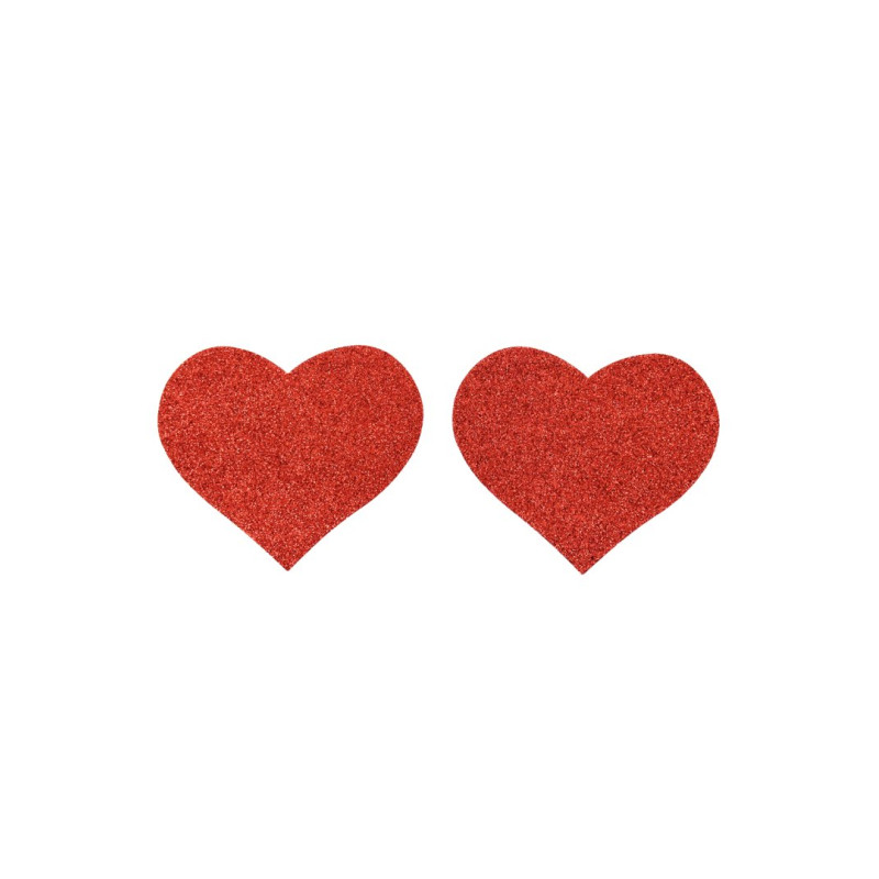Paire de cache tétons adhésifs coeur pailleté rouge