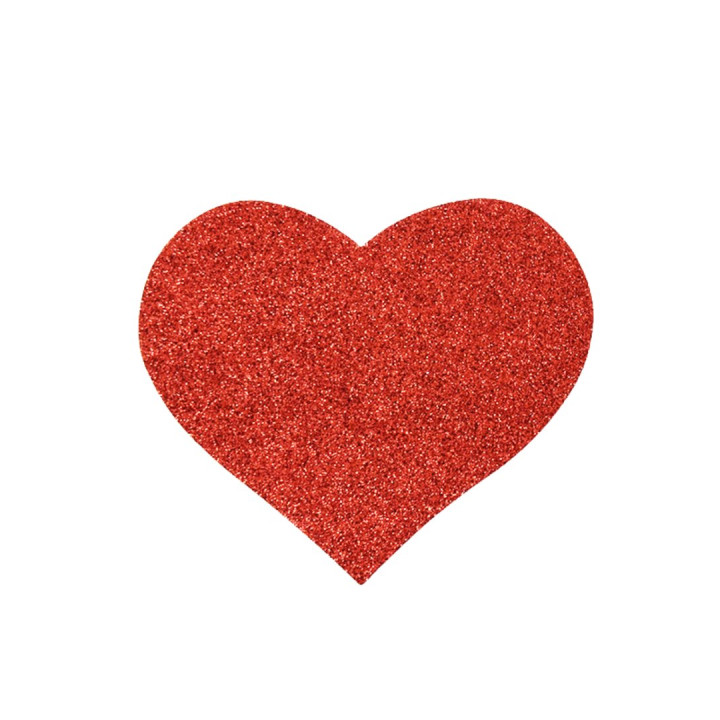 Paire de cache tétons adhésifs coeur pailleté rouge