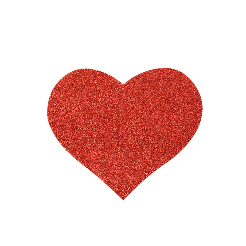 Paire de cache tétons adhésifs coeur pailleté rouge