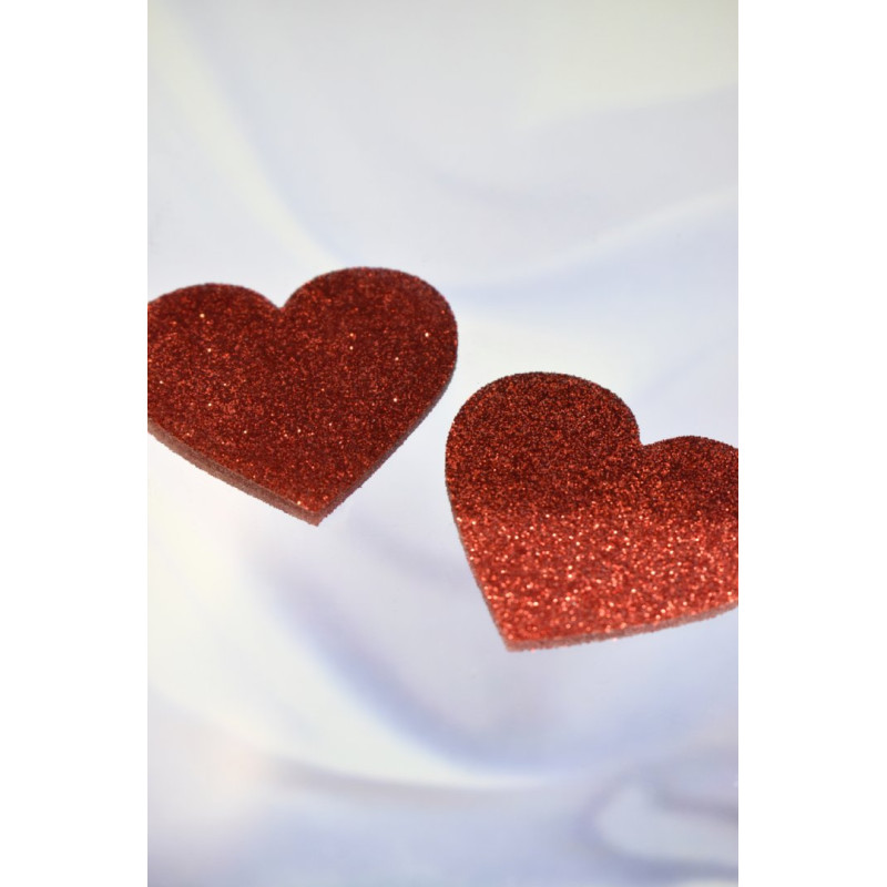 Paire de cache tétons adhésifs coeur pailleté rouge