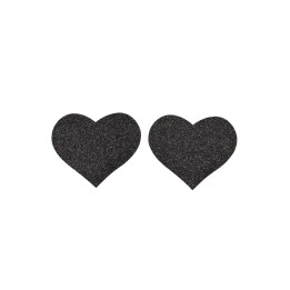 Paire de cache tétons adhésifs coeur pailleté noir