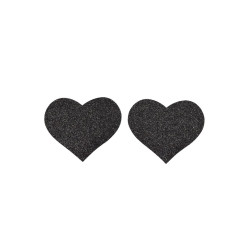 Paire de cache tétons adhésifs coeur pailleté noir
