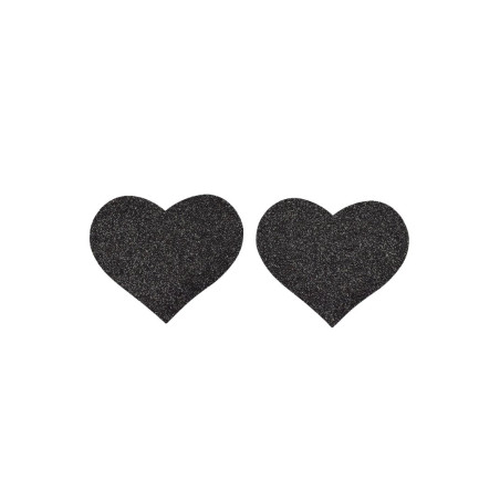 Paire de cache tétons adhésifs coeur pailleté noir