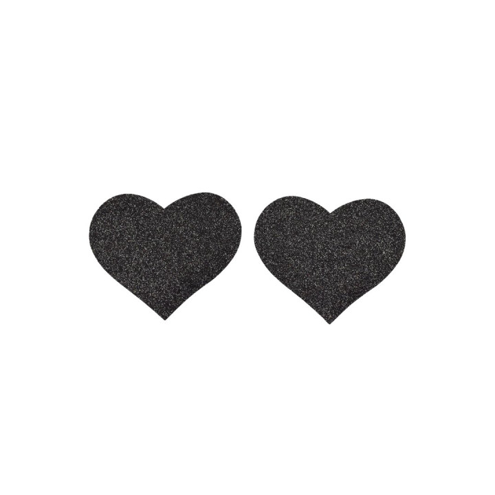 Paire de cache tétons adhésifs coeur pailleté noir