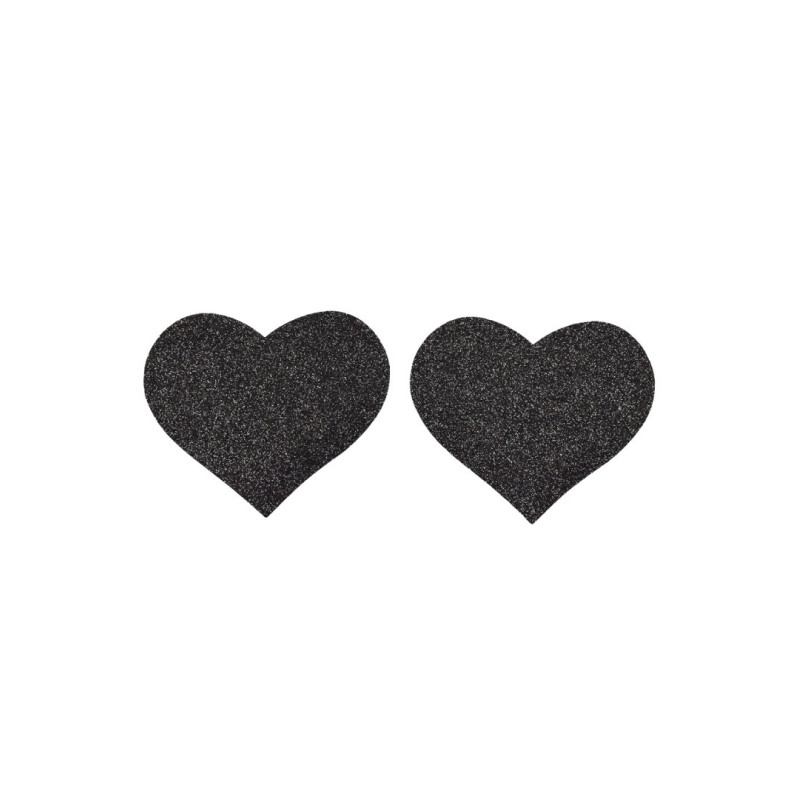 Paire de cache tétons adhésifs coeur pailleté noir