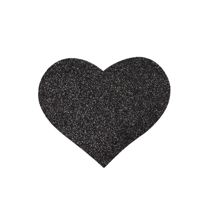 Paire de cache tétons adhésifs coeur pailleté noir