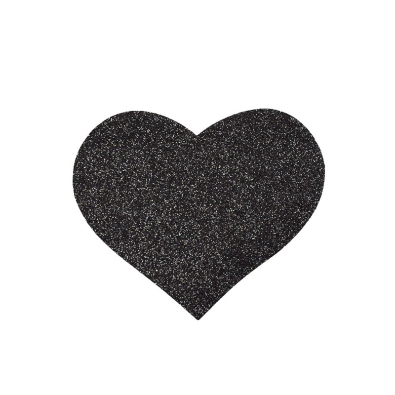 Paire de cache tétons adhésifs coeur pailleté noir