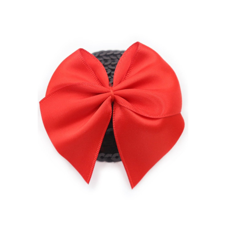Paire de cache tétons adhésifs noir avec nœud papillon rouge