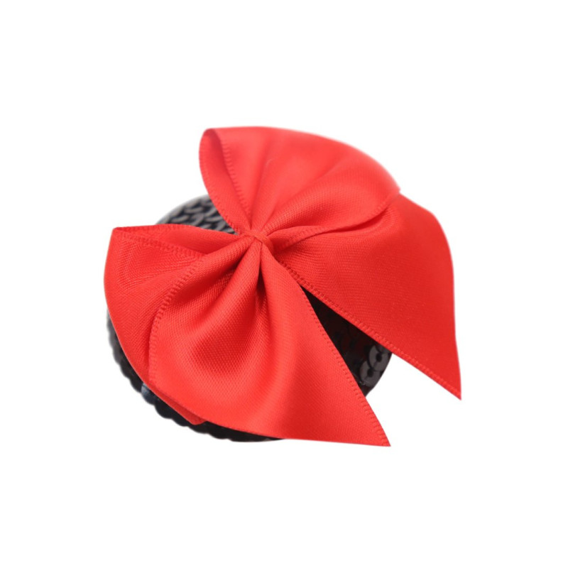 Paire de cache tétons adhésifs noir avec nœud papillon rouge