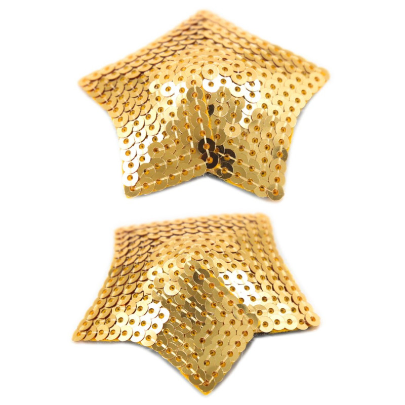 Paire de cache tétons adhésifs étoile pailletée sequin doré