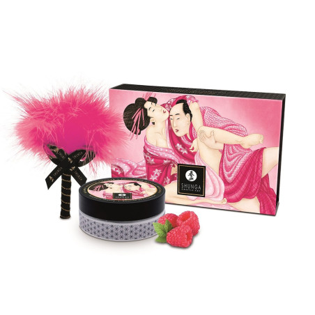 Mini Coffret poudre corporelle framboise et plumeau assorti