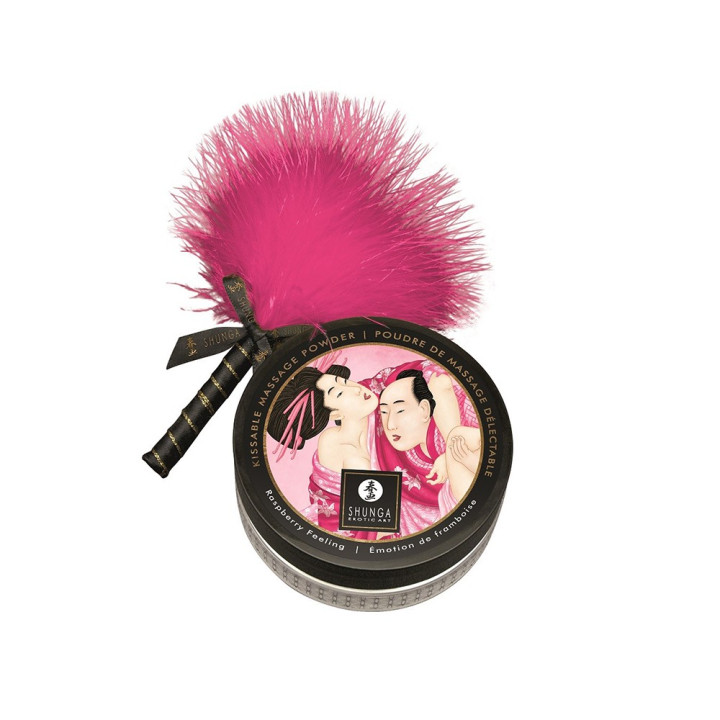 Mini Coffret poudre corporelle framboise et plumeau assorti