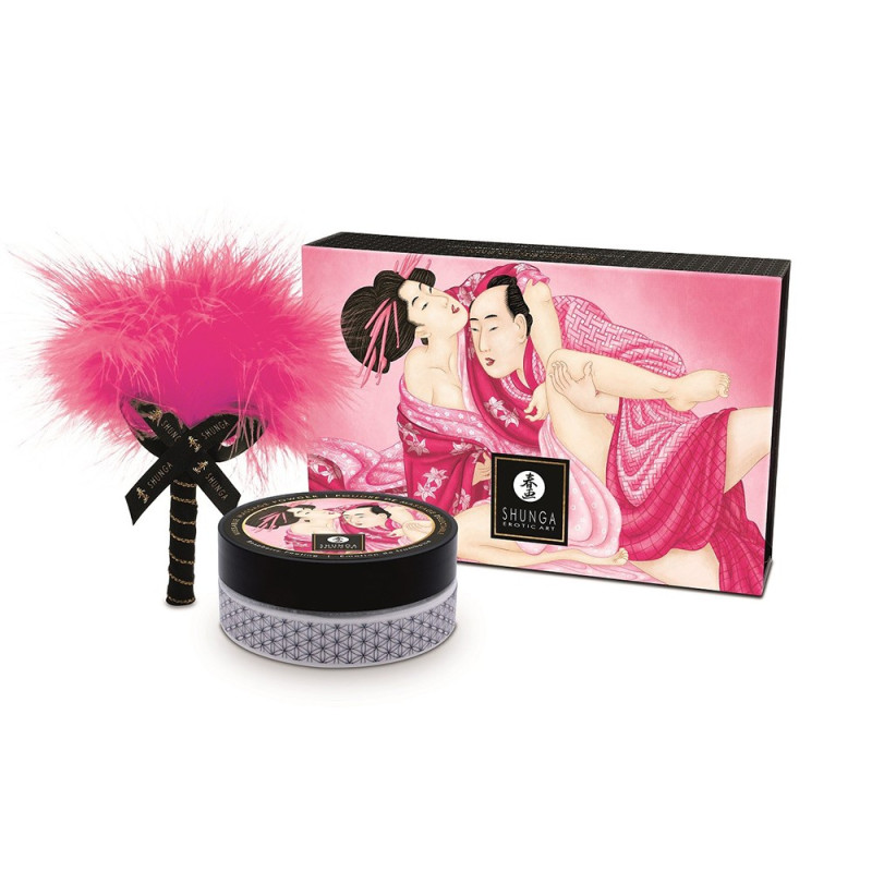 Mini Coffret poudre corporelle framboise et plumeau assorti