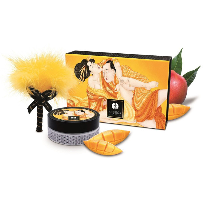 Mini Coffret poudre corporelle mangue et plumeau assorti
