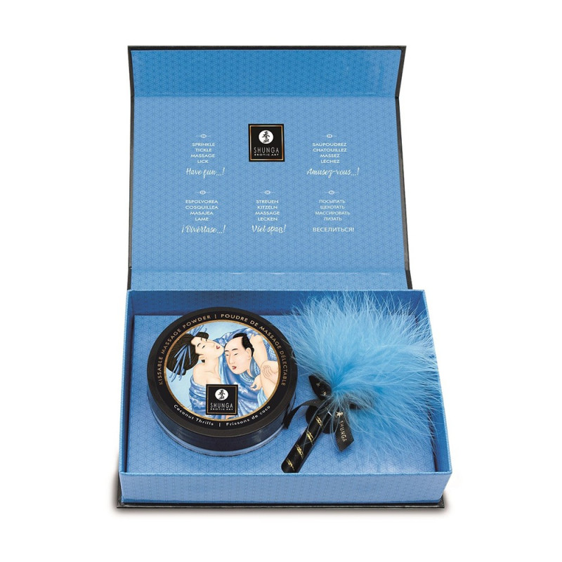 Mini Coffret poudre corporelle noix de coco et plumeau assorti