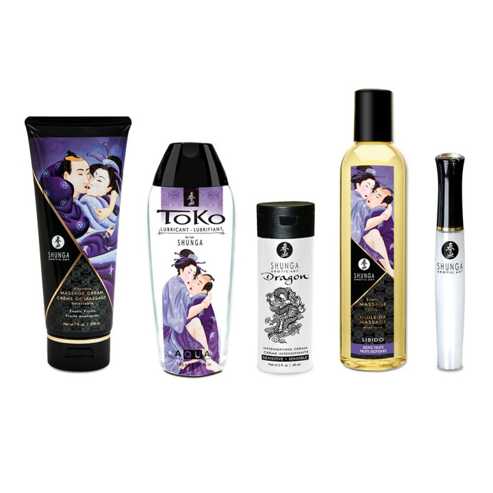 Coffret collection plaisirs charnels 5 produits Shunga + un collier de perles