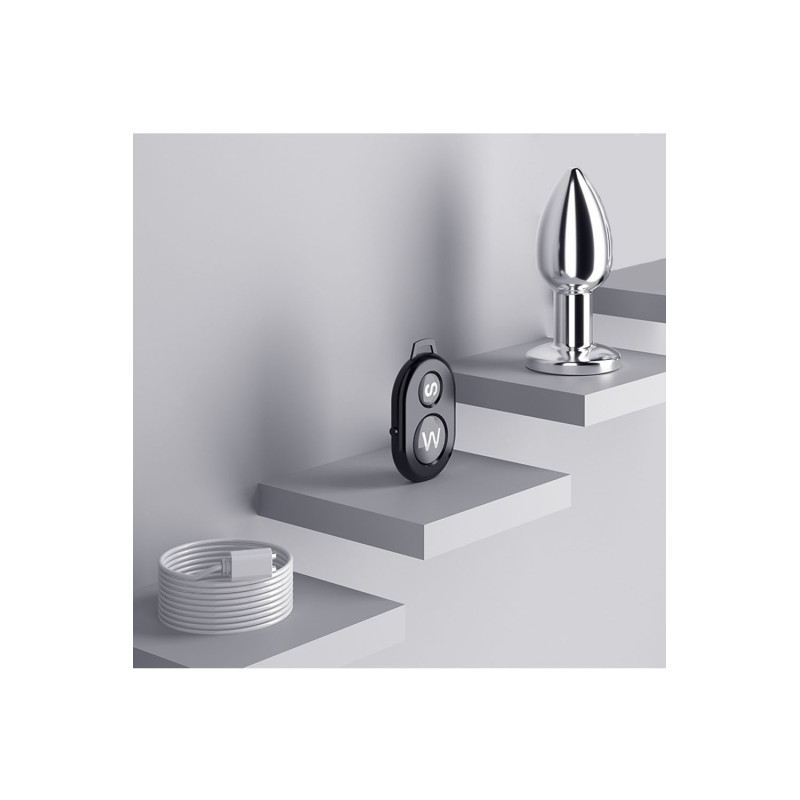 Plug vibrant acier inoxydable anal taille M avec télécommande, USB BOOTY