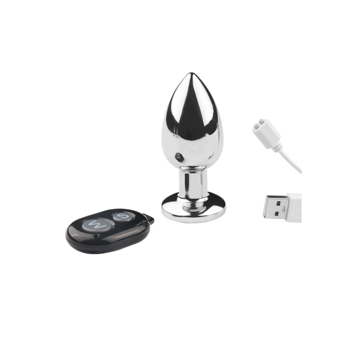 Plug vibrant acier inoxydable anal taille S avec télécommande, USB BOOTY