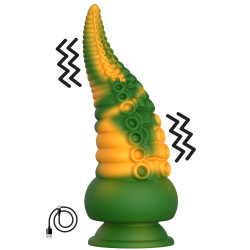 Gode ventouse tentacule Kraken vibrant 21 cm vert et jaune USB