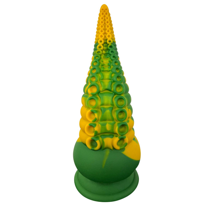 Gode ventouse tentacule Kraken vibrant 21 cm vert et jaune USB