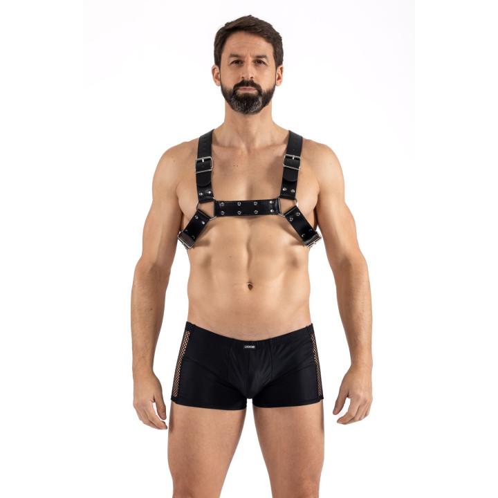Harnais homme simili cuir avec sangles croisées dans le dos