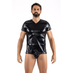 T-Shirt noir Black Desire en simili cuir