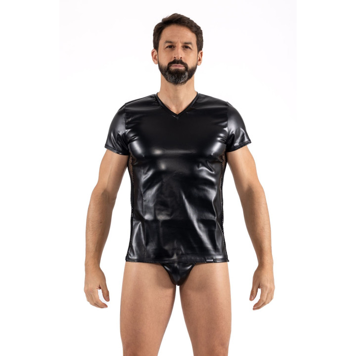 T-Shirt noir Black Desire en simili cuir