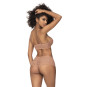 Ensemble 2 pièces en dentelle, top à bretelles et shorty couleur taupe