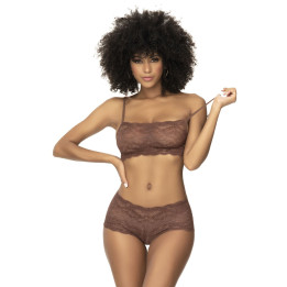 Ensemble 2 pièces en dentelle, top à bretelles et shorty couleur cacao
