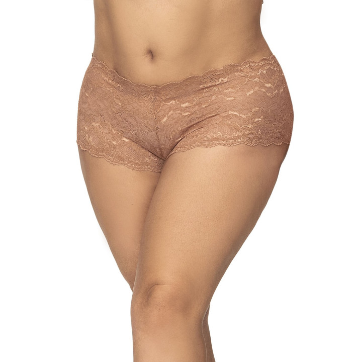 Shorty grande taille en dentelle couleur taupe