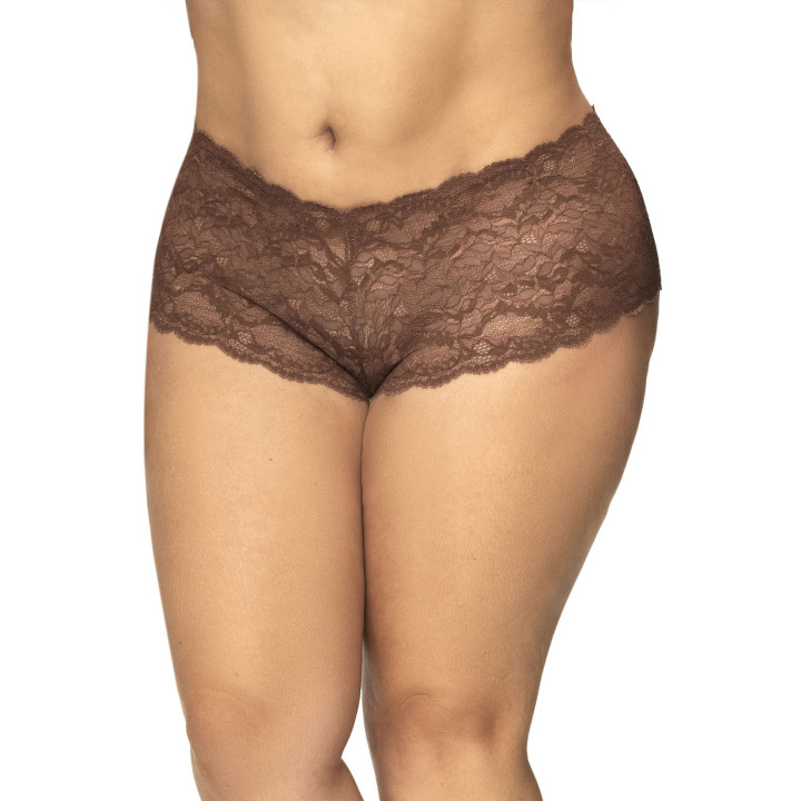 Shorty grande taille en dentelle couleur cacao