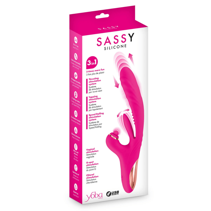 Vibromasseur Rabbit 3-en-1 Sassy Yoba – Va-et-vient, Tapotements &amp; Rotation Clitoridienne