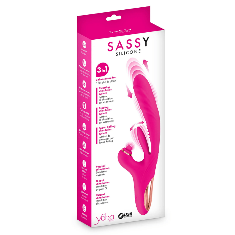 Vibromasseur Rabbit 3-en-1 Sassy Yoba – Va-et-vient, Tapotements &amp; Rotation Clitoridienne