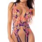 Body teddy bleu et rose brodé avec porte-jarretelles – Mapalé