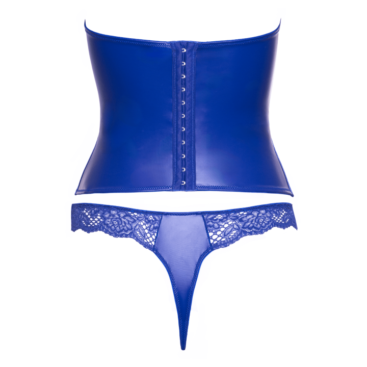 Ensemble corset bustier bleu royal avec string - Cottelli