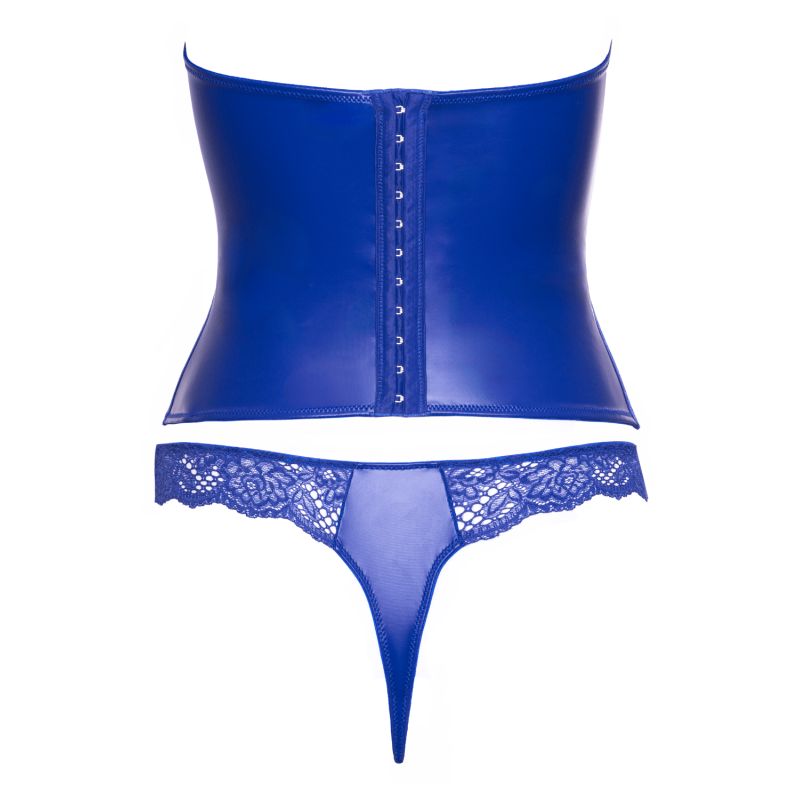 Ensemble corset bustier bleu royal avec string - Cottelli