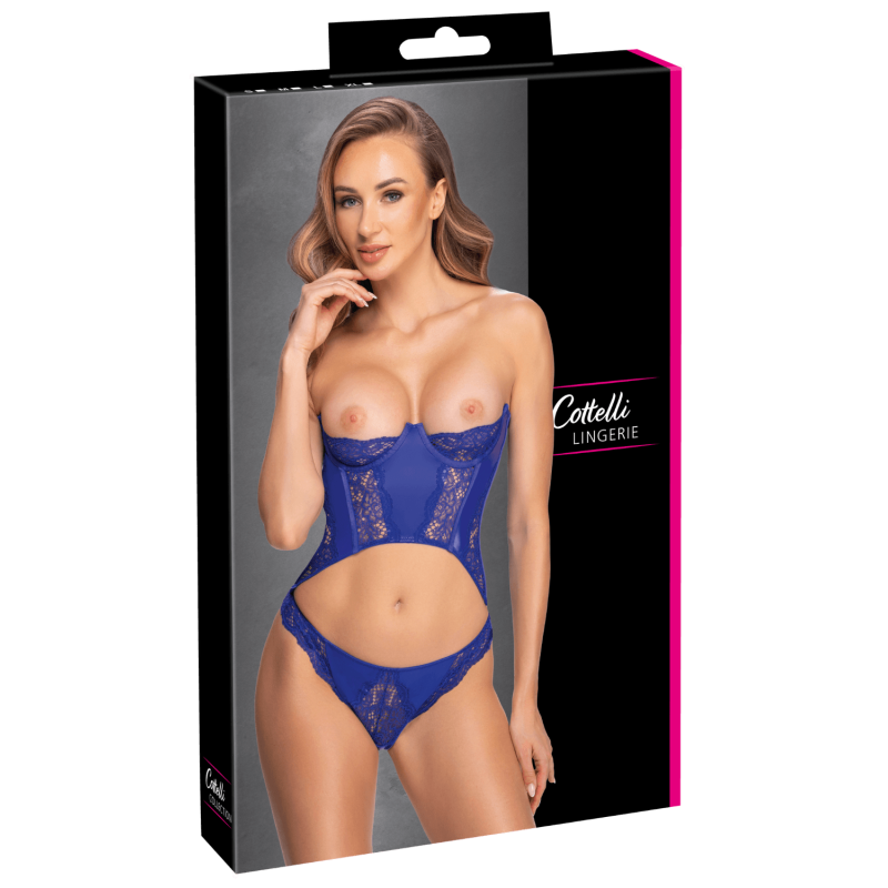 Ensemble corset bustier bleu royal avec string - Cottelli
