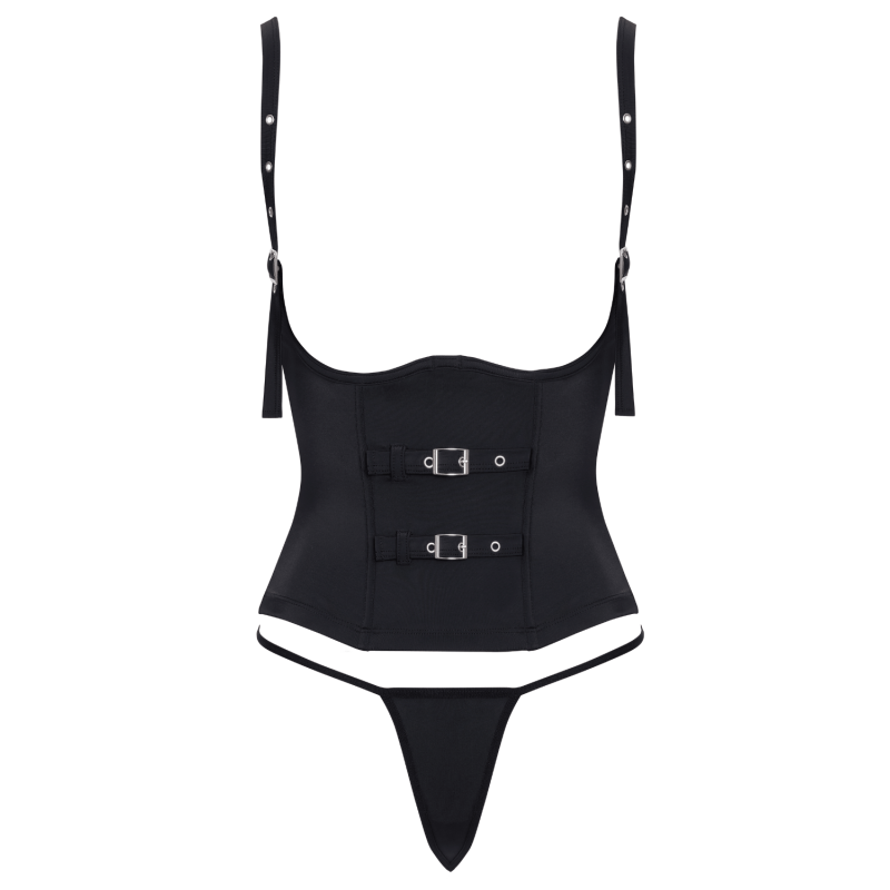 Corset taille noir Cottelli PARTY – Corset à armatures avec sangles décoratives et mini string