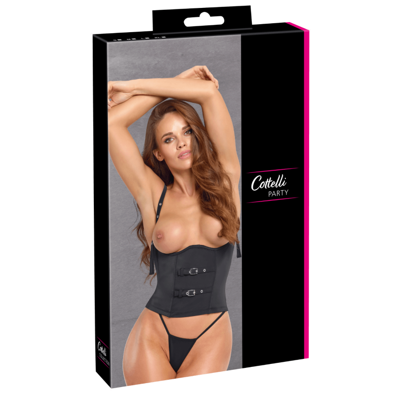 Corset taille noir Cottelli PARTY – Corset à armatures avec sangles décoratives et mini string