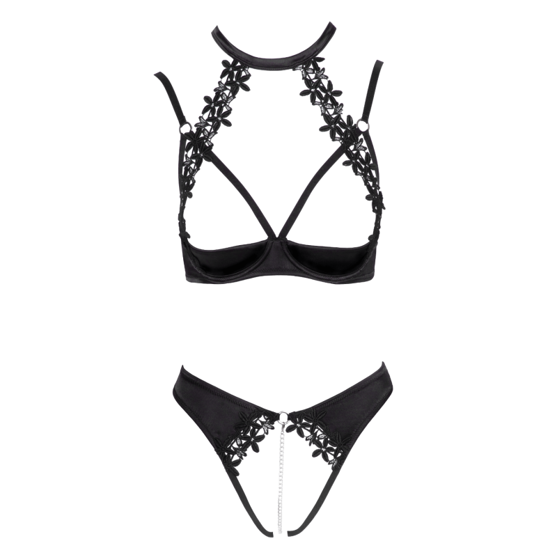 Soutien-gorge balconnet &amp; string ouvert avec chaîne amovible - Cottelli
