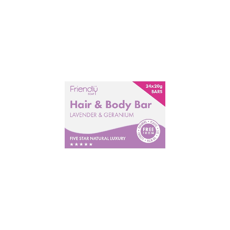 Friendly Soap přírodní mýdlo pro hosty na tělo i vlasy levandule a pelargónie 24x 20g