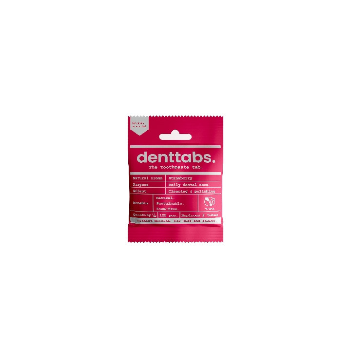 DENTTABS přírodní dětská zubní pasta v tabletách bez fluoridu jahoda 125 ks