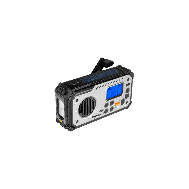 POWERplus Bison Solární rádio DAB, FM s dynamem, powerbankou a světlem