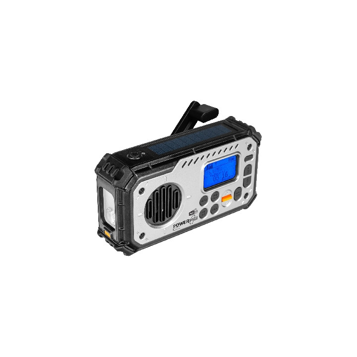 POWERplus Bison Solární rádio DAB, FM s dynamem, powerbankou a světlem