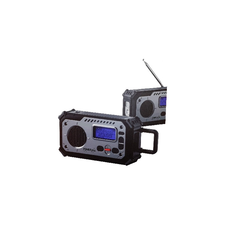 POWERplus Bison Solární rádio DAB, FM s dynamem, powerbankou a světlem