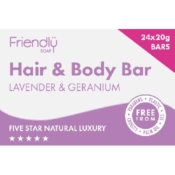 Friendly Soap přírodní mýdlo pro hosty na tělo i vlasy levandule a pelargónie 24x 20g