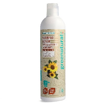 Greenatural Regenerační šampon pro suché a poškozené vlasy bambucké máslo a slunečnicový olej BIO 400 ml