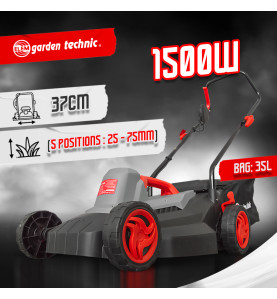 Tondeuse à gazon électrique 1500W - Largeur de coupe 37cm - Elem Garden