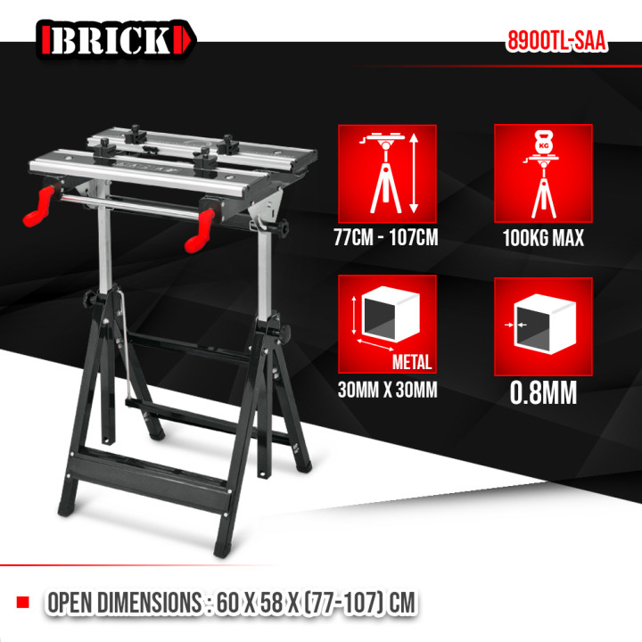 Etabli télescopique métallique 60 x 58 x 77cm - Charge max 100kg - Brick